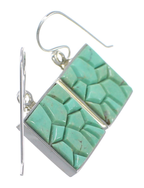 Southwest Turquoise Genuine Sterling Silver Hook Dangle Earrings QX76647